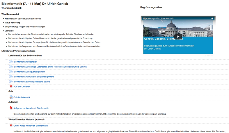 Enlarged view: Example of a Moodle course structure containing various activities