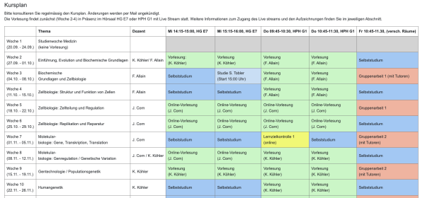 course schedule